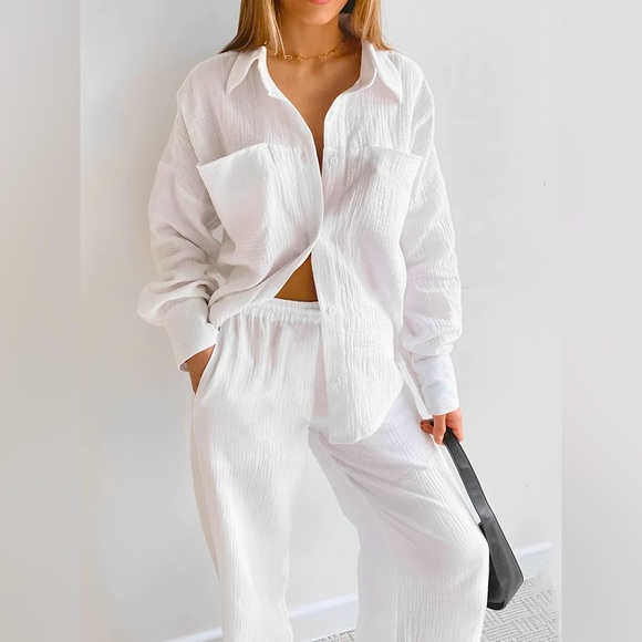 NWT COMMENSE Minimalist Cotton Two Piece Pants Set in White - Picture 2 of 5